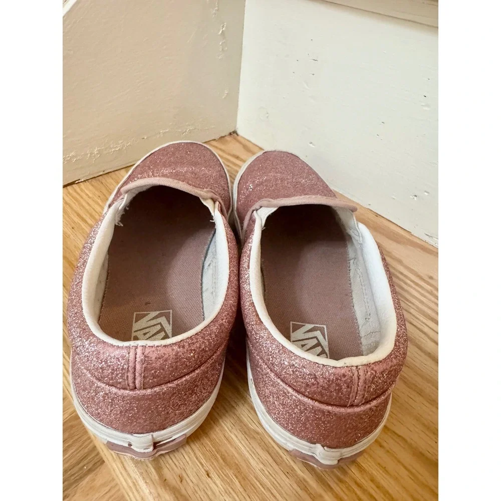 Vans Classic Slip-On Rose Gold Glitter Kids Size 2 Skate Shoes Pink Sneakers